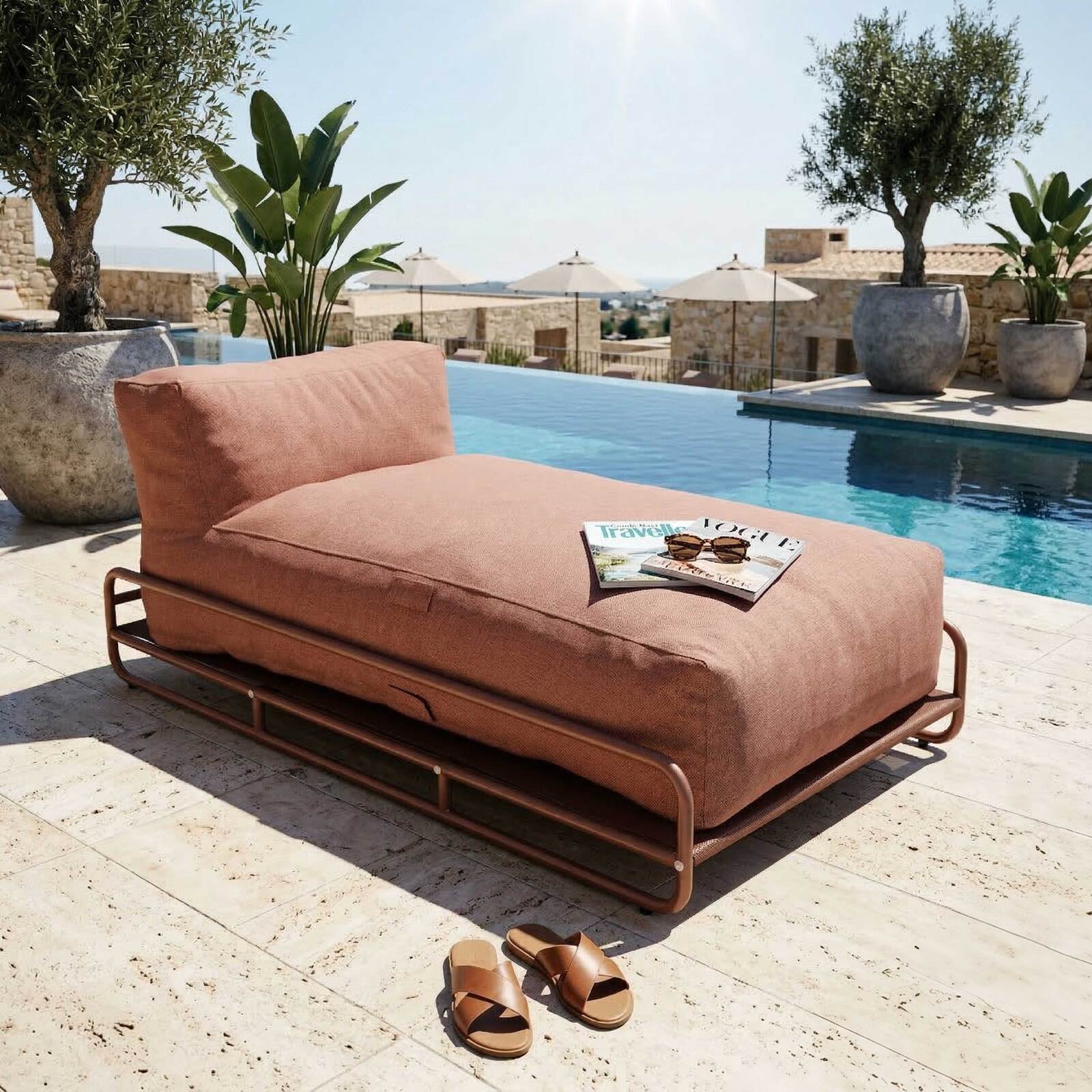 Méridienne pour salon de jardin modulable avec structure