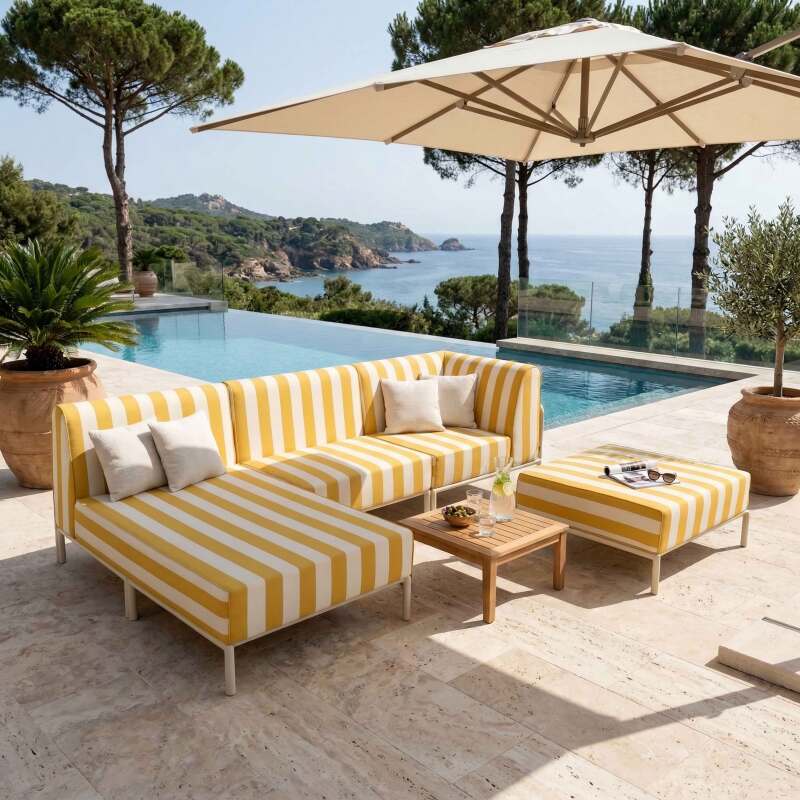 Pouf rayé pour salon de jardin modulable (5/6)