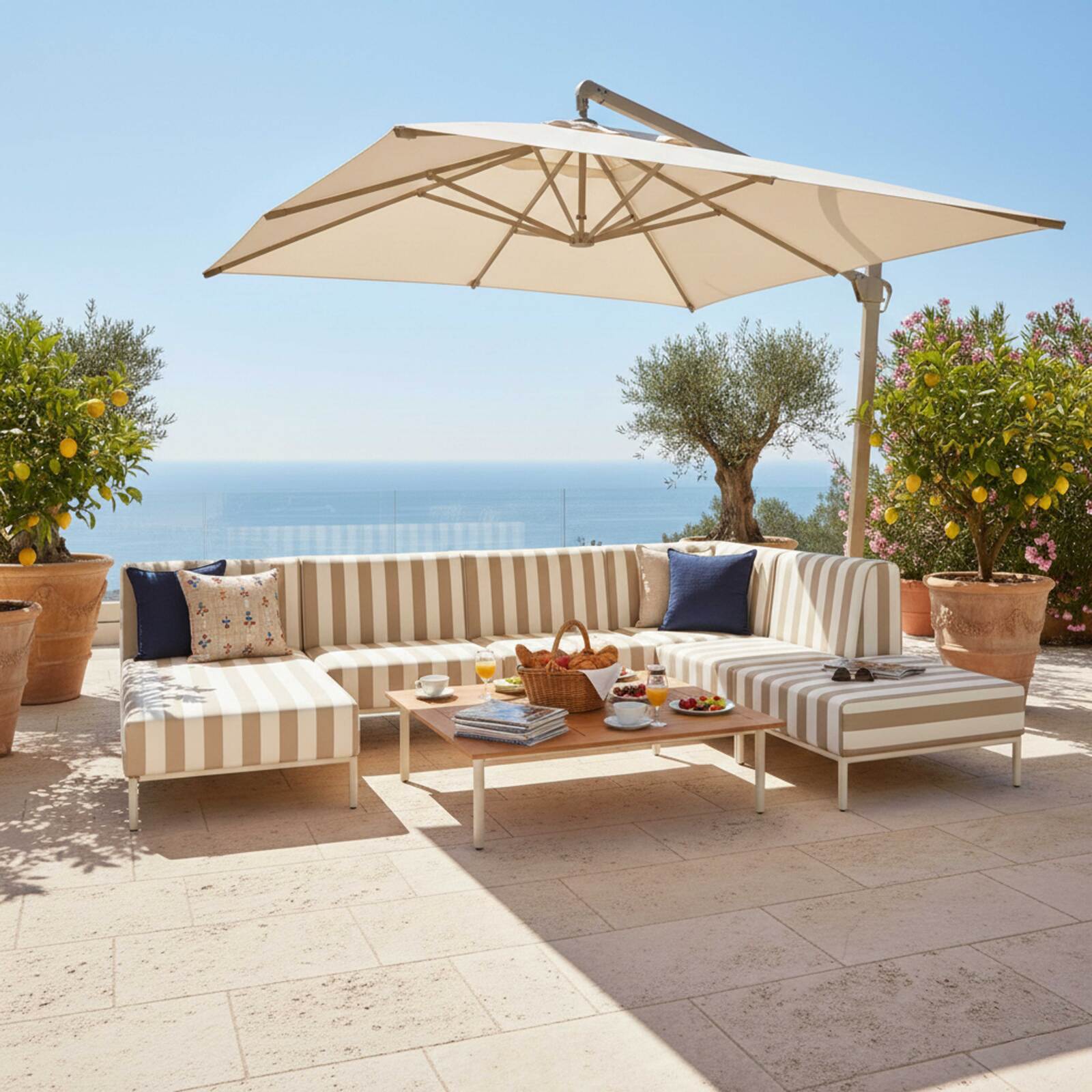 Chauffeuse rayée pour salon de jardin modulable