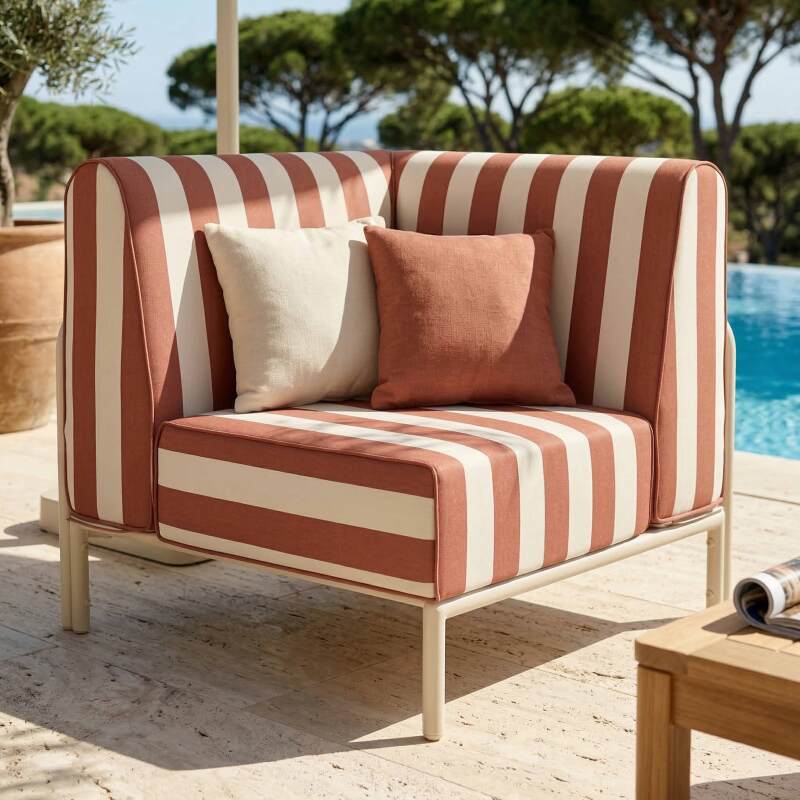 Fauteuil d'angle rayé pour salon de jardin modulable