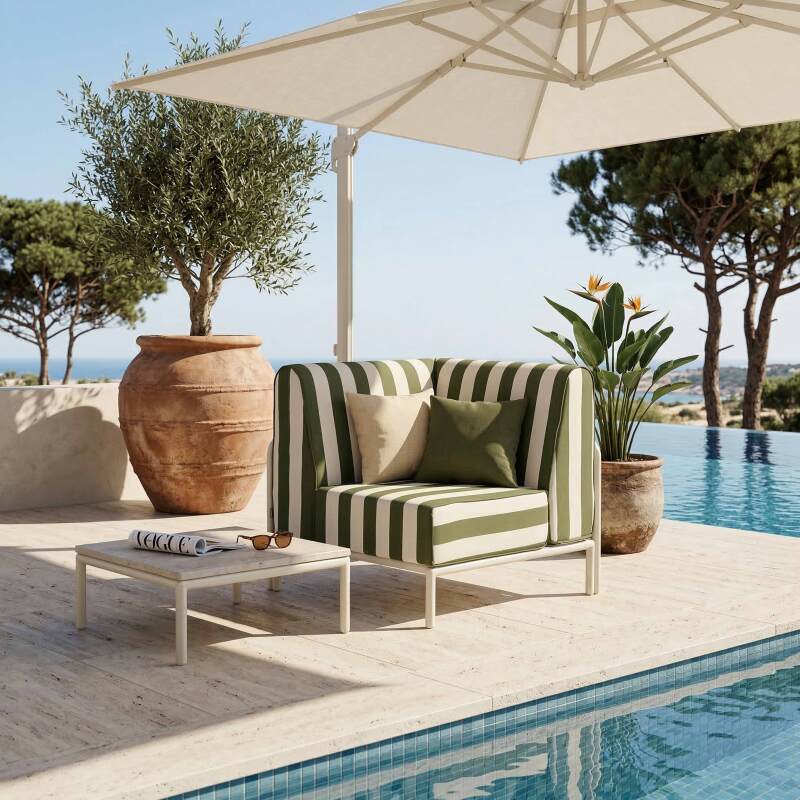 Fauteuil d'angle rayé pour salon de jardin modulable (3/8)