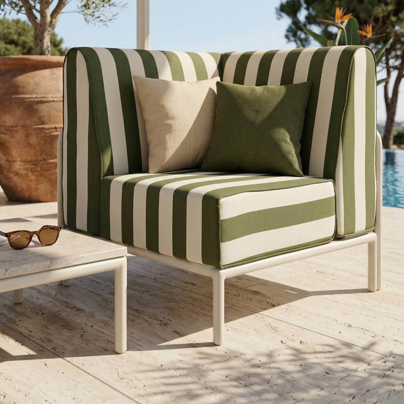 Fauteuil d'angle rayé pour salon de jardin modulable
