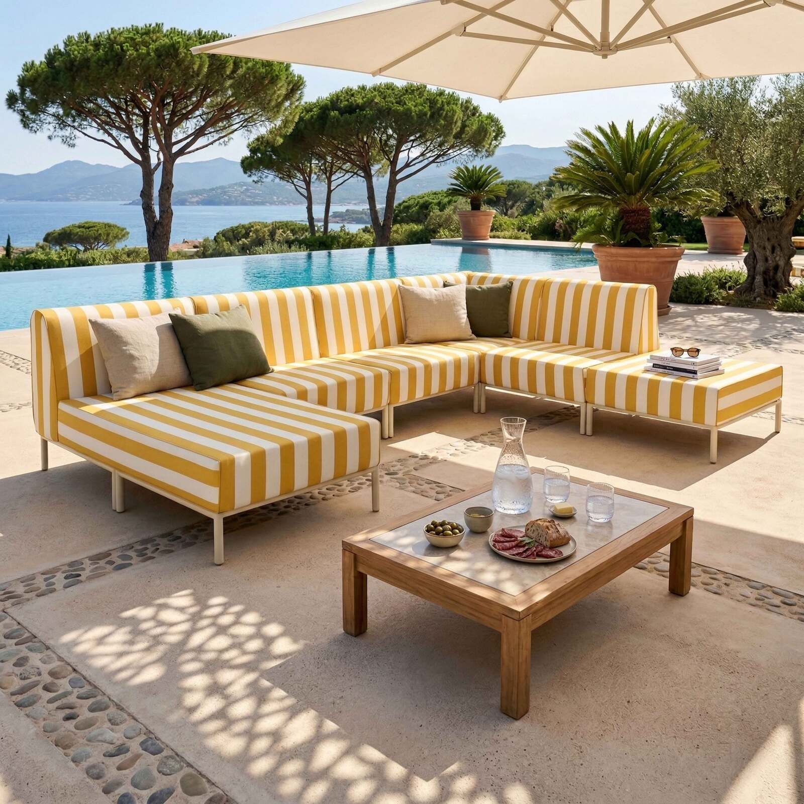 Fauteuil d'angle rayé pour salon de jardin modulable