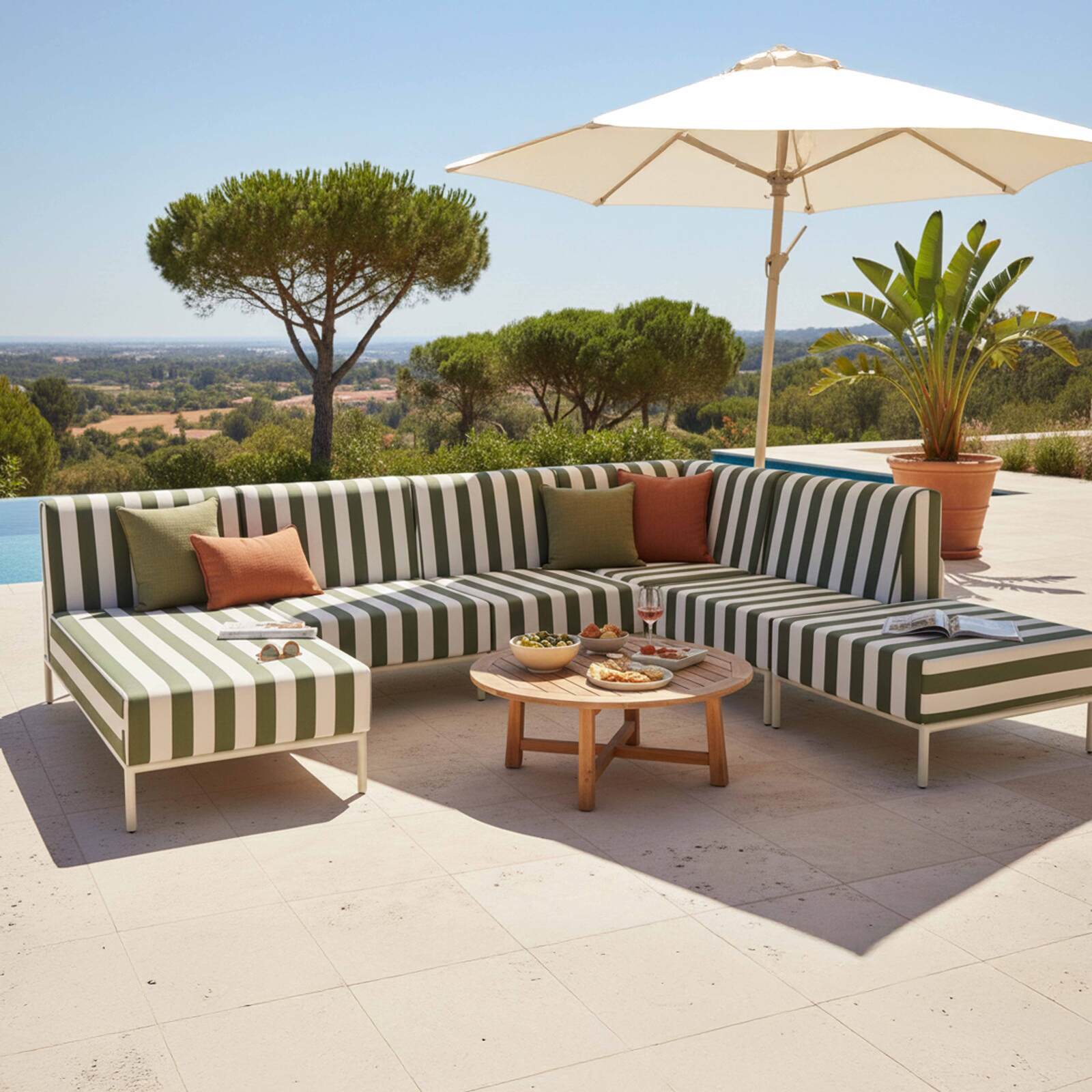 Fauteuil d'angle rayé pour salon de jardin modulable