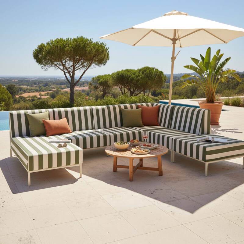 Fauteuil d'angle rayé pour salon de jardin modulable (7/8)