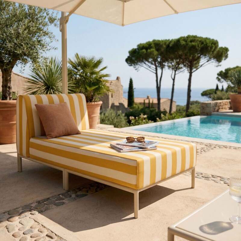 Méridienne rayée pour salon de jardin modulable 