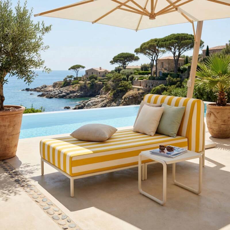 Méridienne rayée pour salon de jardin modulable  (2/8)