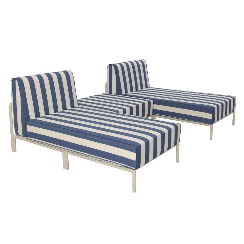 Salon de jardin modulable rayé 3 places avec 2 méridiennes et 1 pouf