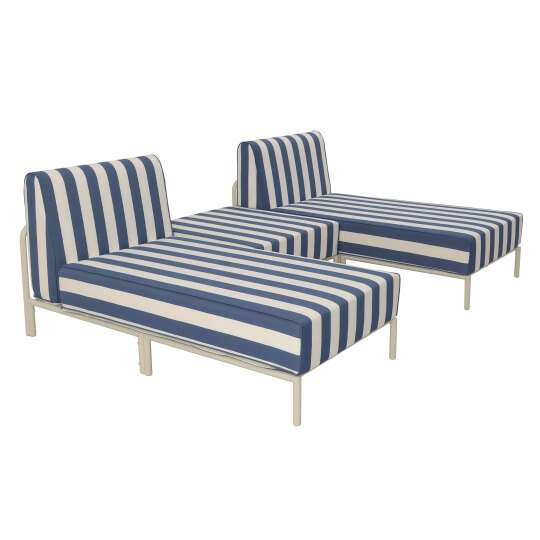 Salon de jardin modulable rayé 3 places en aluminium avec 2 méridiennes et 1 pouf | Oviala