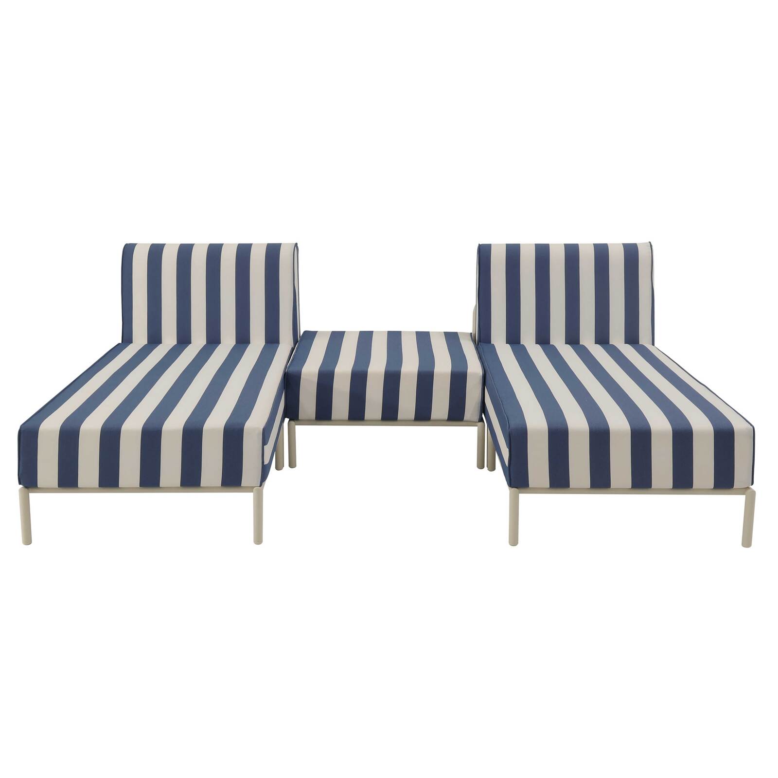 Salon de jardin modulable rayé 3 places avec 2 méridiennes et 1 pouf