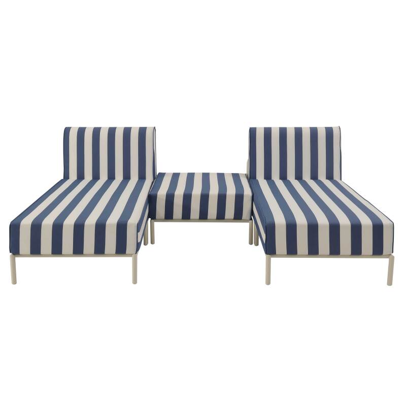 Salon de jardin modulable rayé 3 places avec 2 méridiennes et 1 pouf (4/6)