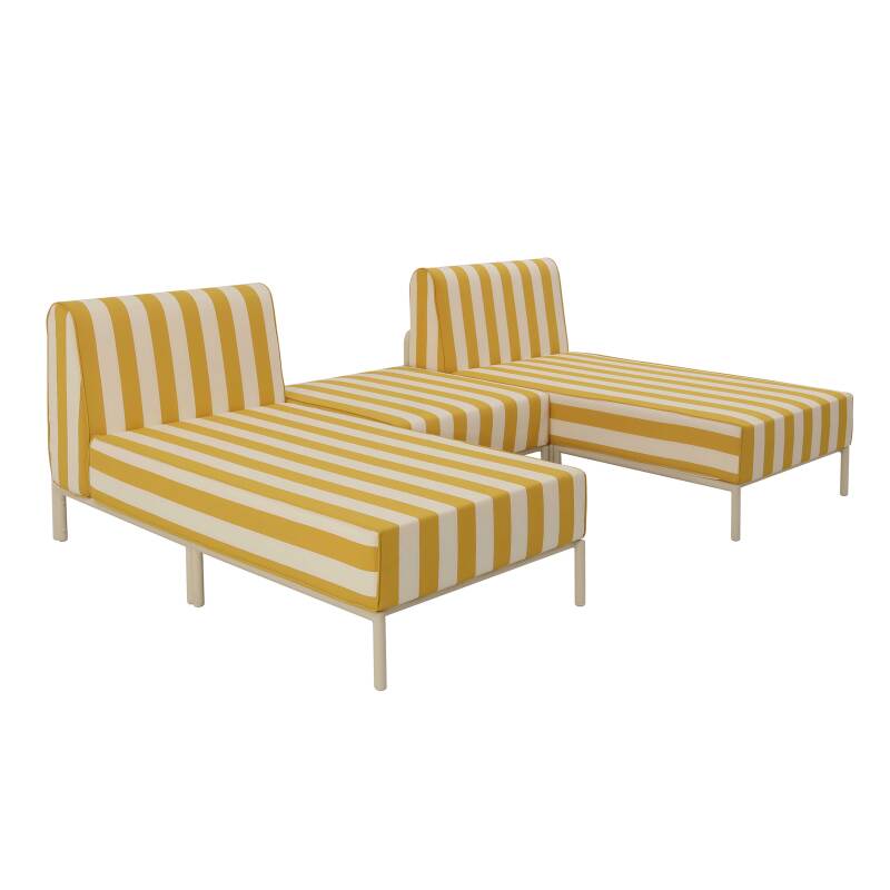 Salon de jardin modulable rayé 3 places avec 2 méridiennes et 1 pouf