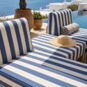 Salon de jardin modulable rayé 3 places avec 2 méridiennes et 1 pouf