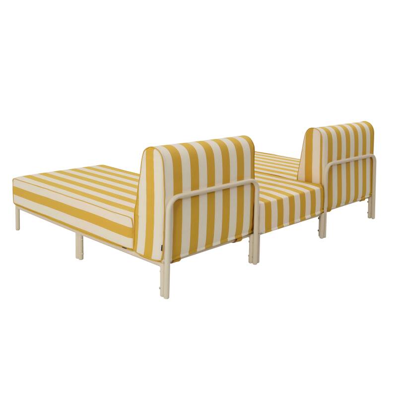 Salon de jardin modulable rayé 3 places avec 2 méridiennes et 1 pouf (4/7)