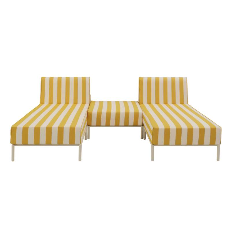 Salon de jardin modulable rayé 3 places avec 2 méridiennes et 1 pouf (5/7)