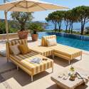 Salon de jardin modulable rayé 3 places avec 2 méridiennes et 1 pouf