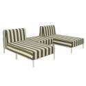 Salon de jardin modulable rayé 3 places avec 2 méridiennes et 1 pouf