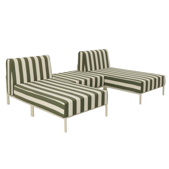 Salon de jardin modulable rayé 3 places en aluminium avec 2 méridiennes et 1 pouf | Oviala