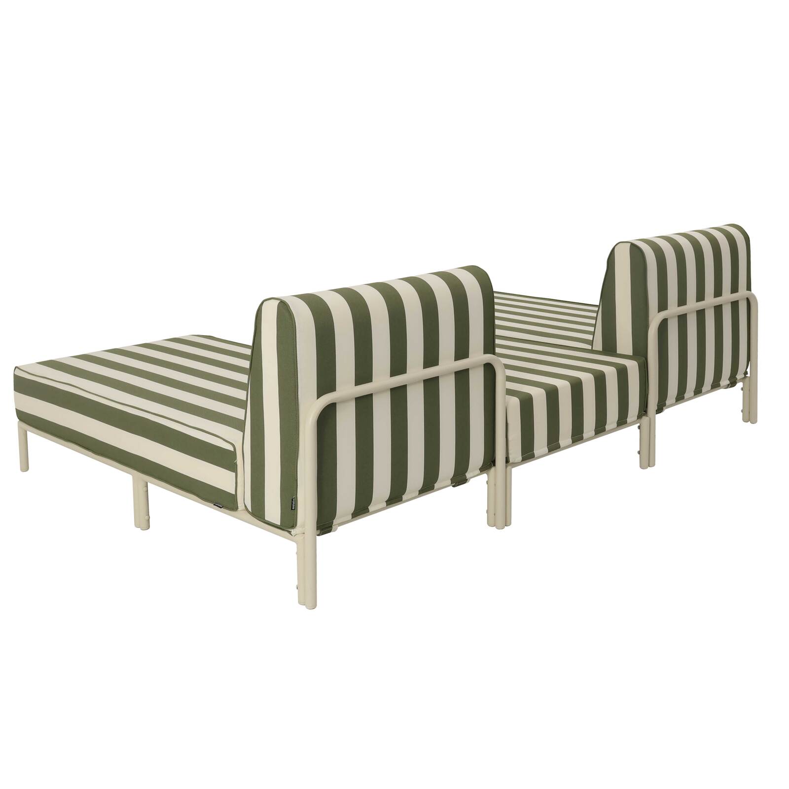 Salon de jardin modulable rayé 3 places avec 2 méridiennes et 1 pouf
