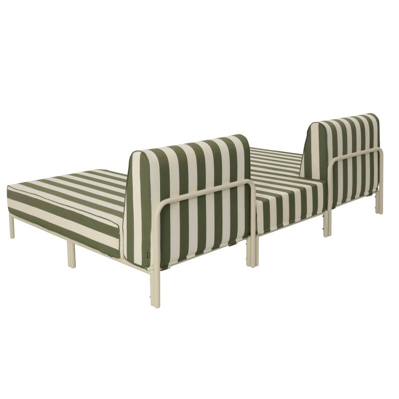 Salon de jardin modulable rayé 3 places avec 2 méridiennes et 1 pouf (3/6)