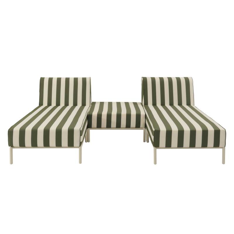 Salon de jardin modulable rayé 3 places avec 2 méridiennes et 1 pouf (4/6)