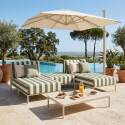 Salon de jardin modulable rayé 3 places avec 2 méridiennes et 1 pouf