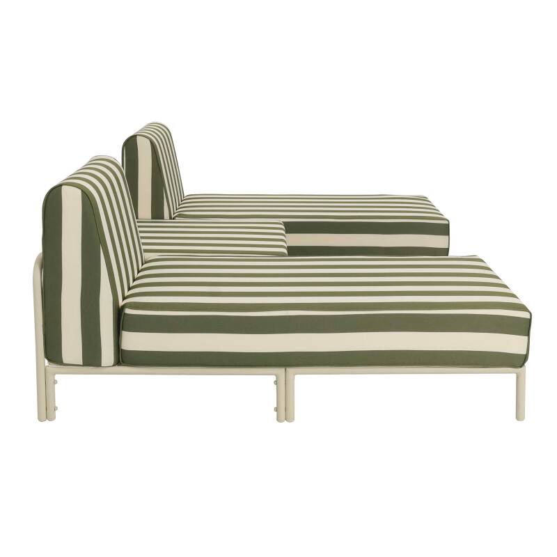 Salon de jardin modulable rayé 3 places avec 2 méridiennes et 1 pouf (5/6)