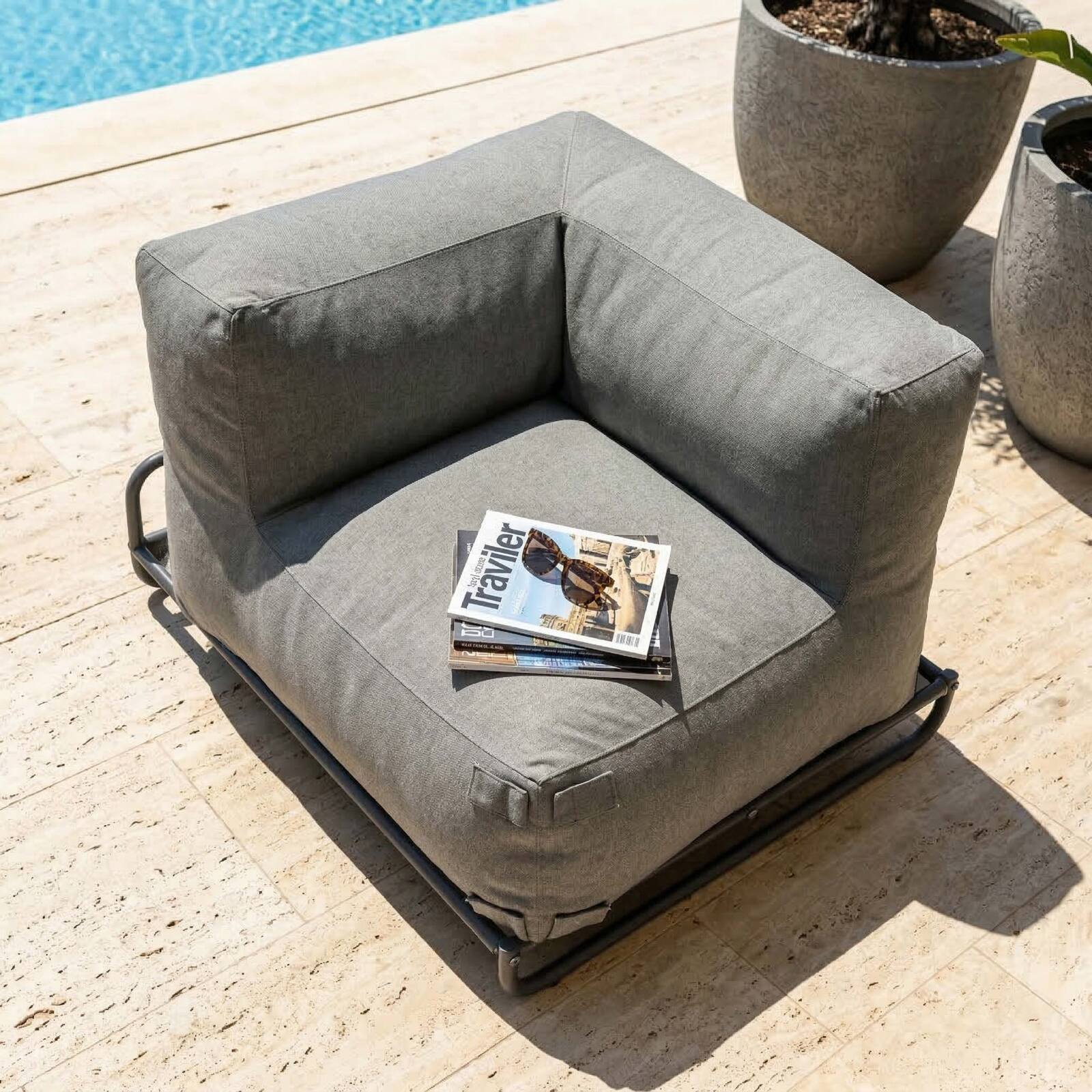 Fauteuil d'angle pour salon de jardin modulable avec structure