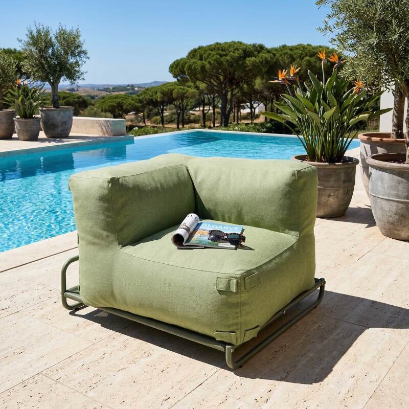 Fauteuil d'angle pour salon de jardin modulable avec structure