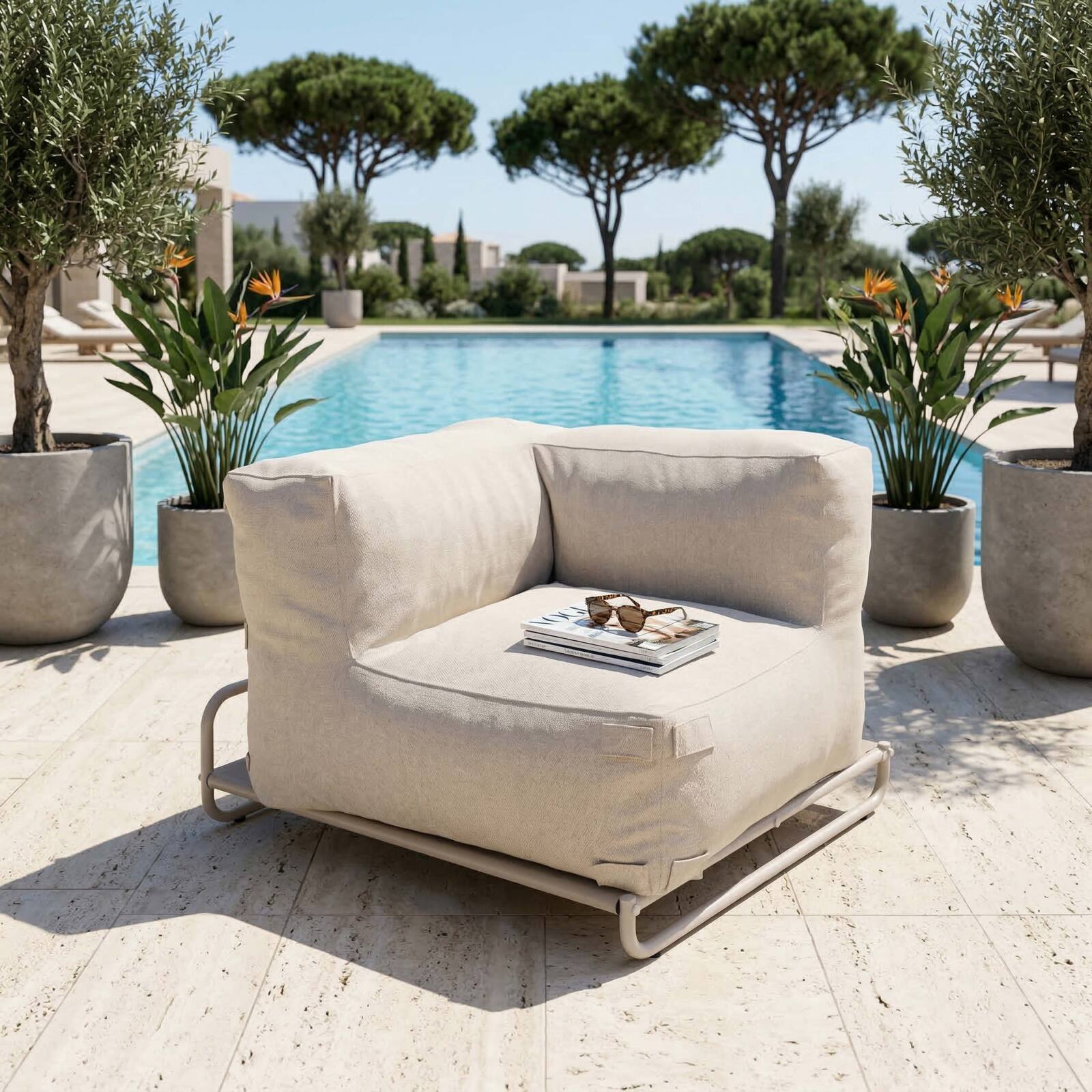 Fauteuil d'angle pour salon de jardin modulable avec structure