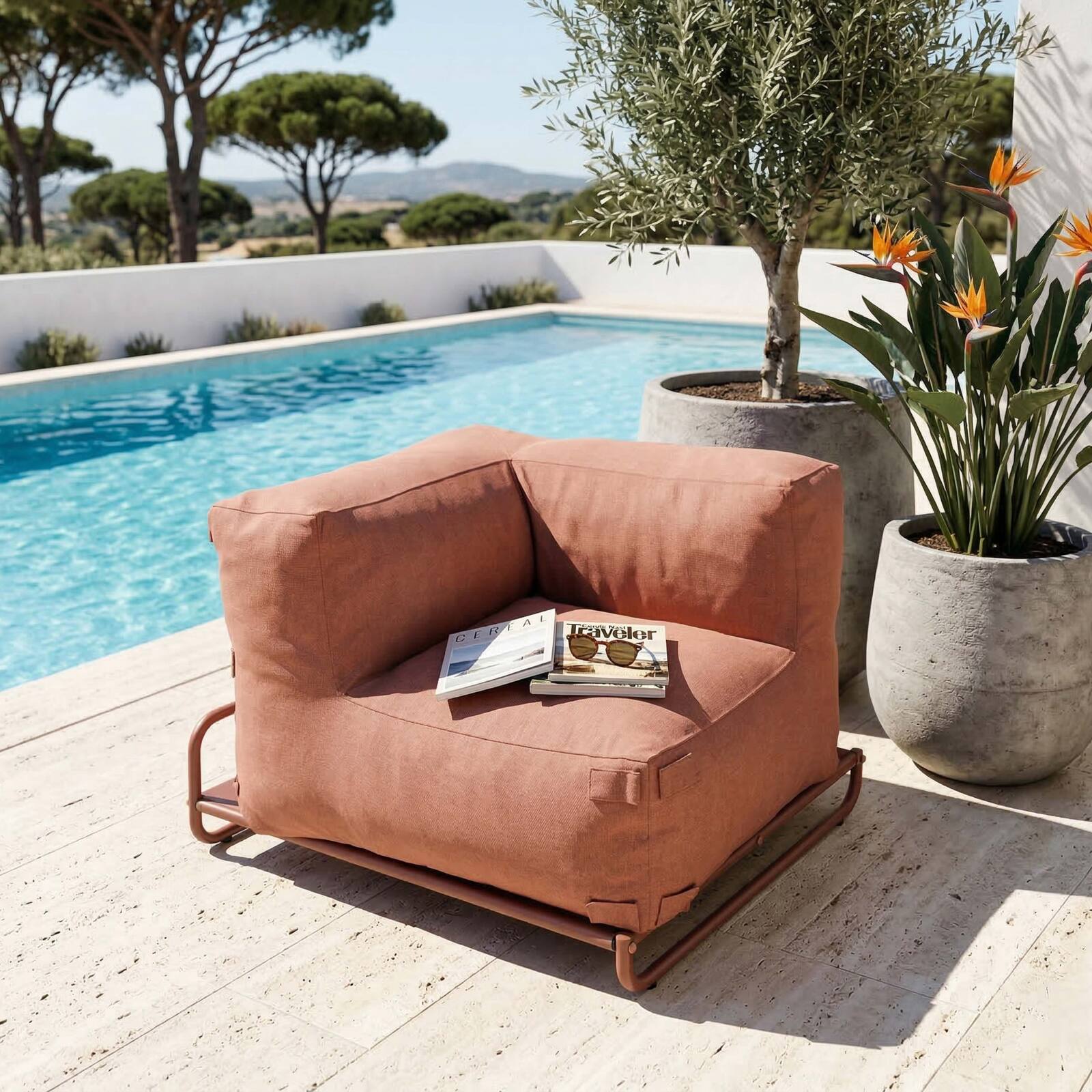 Fauteuil d'angle pour salon de jardin modulable avec structure