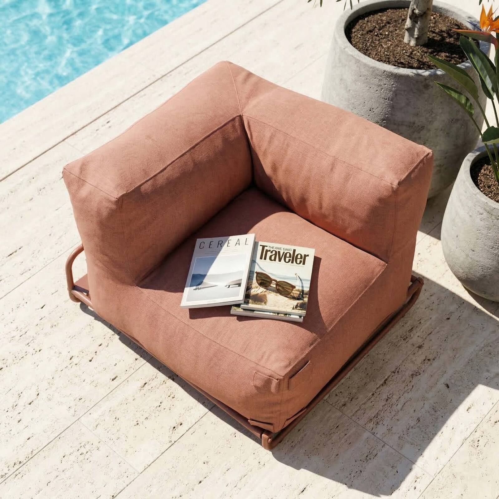 Fauteuil d'angle pour salon de jardin modulable avec structure