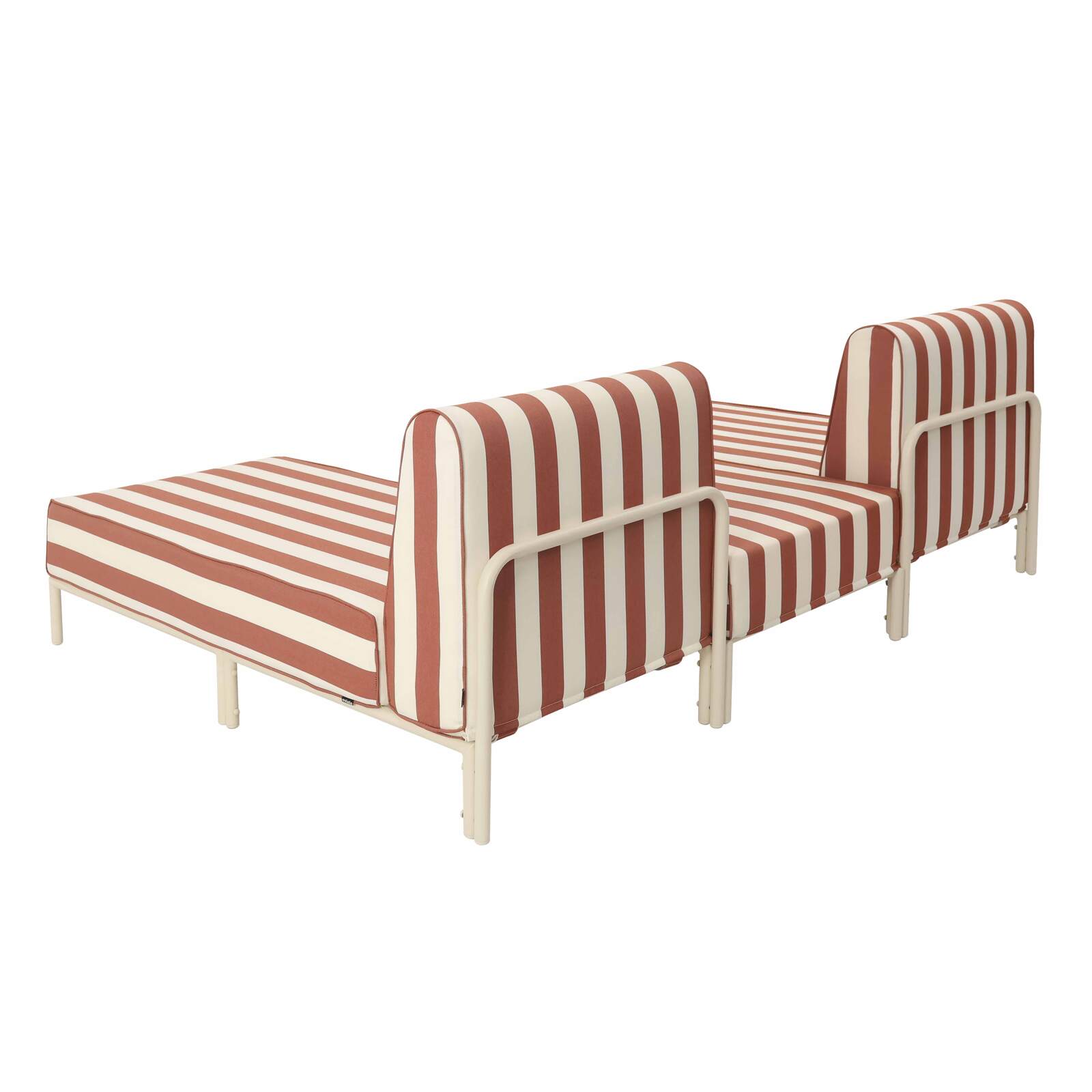 Salon de jardin modulable rayé 3 places avec 2 méridiennes et 1 pouf