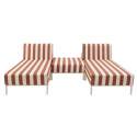 Salon de jardin modulable rayé 3 places avec 2 méridiennes et 1 pouf