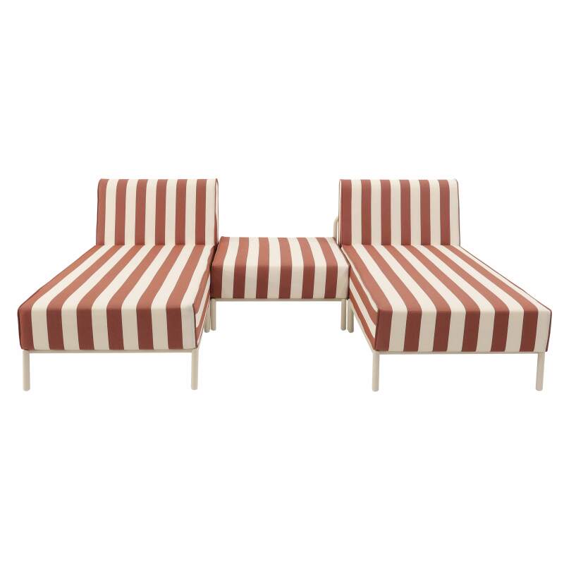 Salon de jardin modulable rayé 3 places avec 2 méridiennes et 1 pouf (6/7)