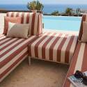 Salon de jardin modulable rayé 3 places avec 2 méridiennes et 1 pouf