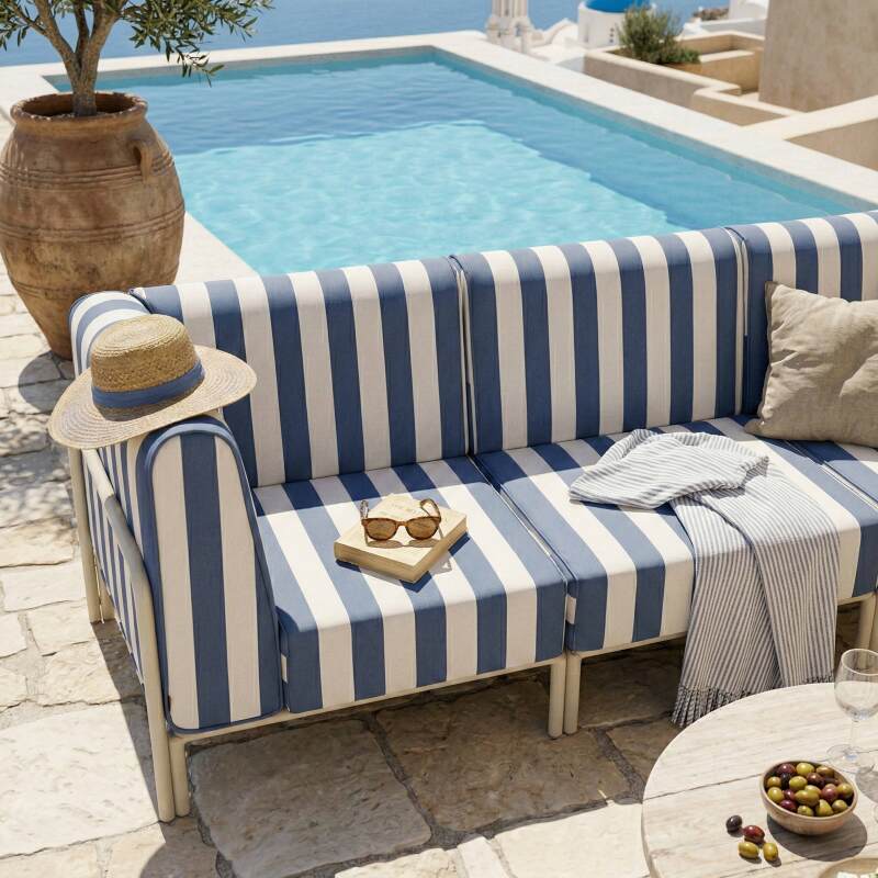 Salon de jardin modulable rayé 3 places avec 1 chauffeuse et 2 fauteuils d'angle (7/8)
