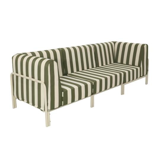 Salon de jardin modulable rayé 3 places en aluminium avec 1 chauffeuse et 2 fauteuils d'angle | Oviala