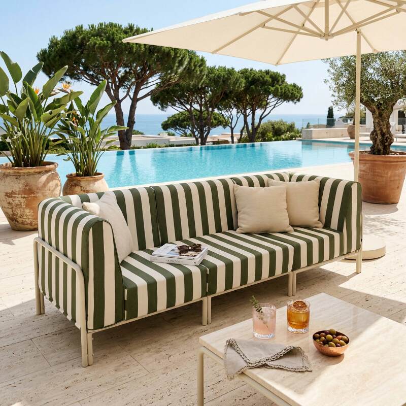 Salon de jardin modulable rayé 3 places avec 1 chauffeuse et 2 fauteuils d'angle (7/9)