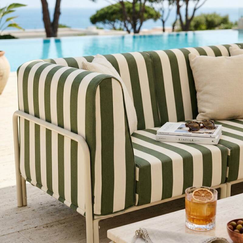 Salon de jardin modulable rayé 3 places avec 1 chauffeuse et 2 fauteuils d'angle (8/9)