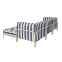 Salon de jardin modulable rayé 4 places avec 1 chauffeuse, 2 fauteuils d'angle et un pouf