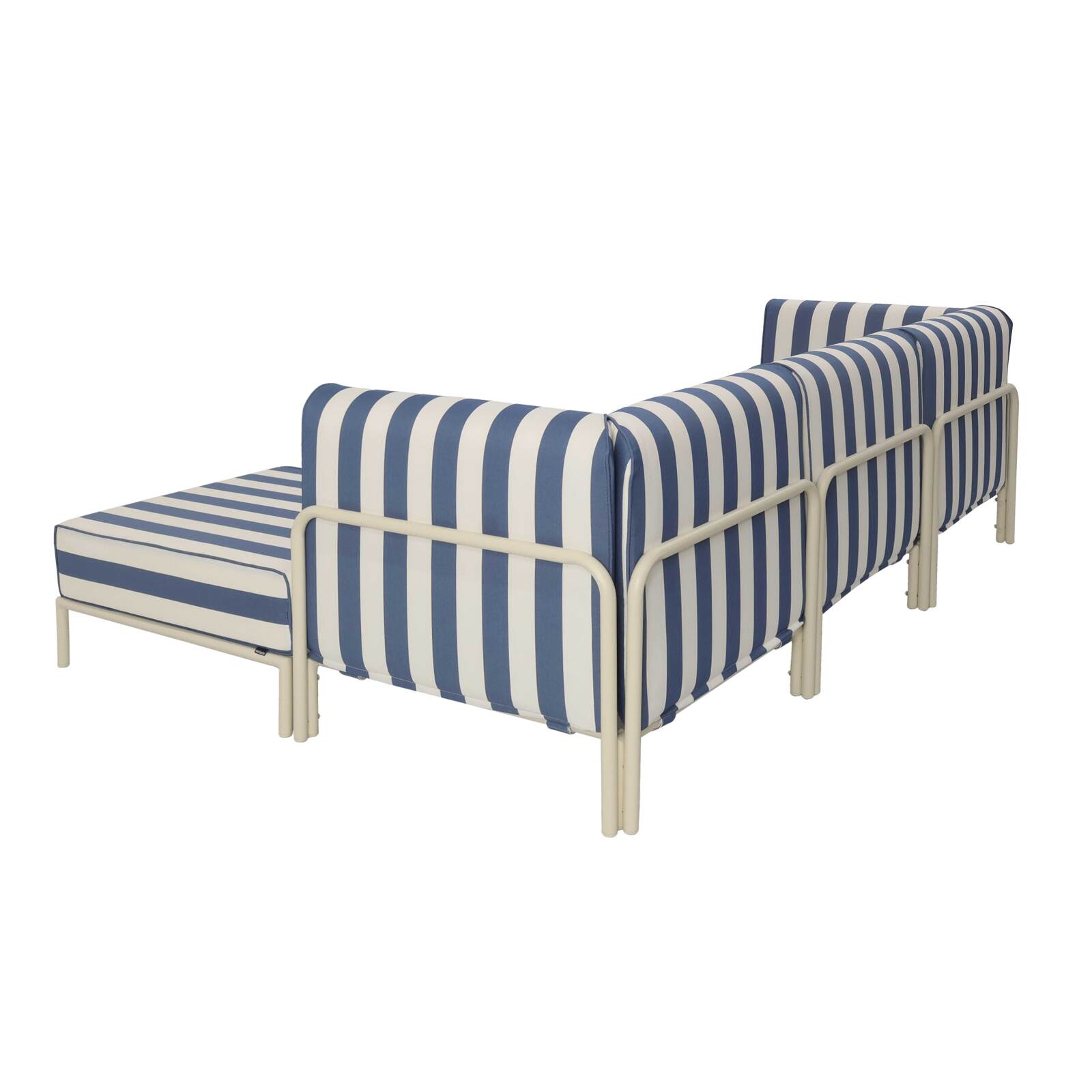 Salon de jardin modulable rayé 4 places avec 1 chauffeuse, 2 fauteuils d'angle et un pouf