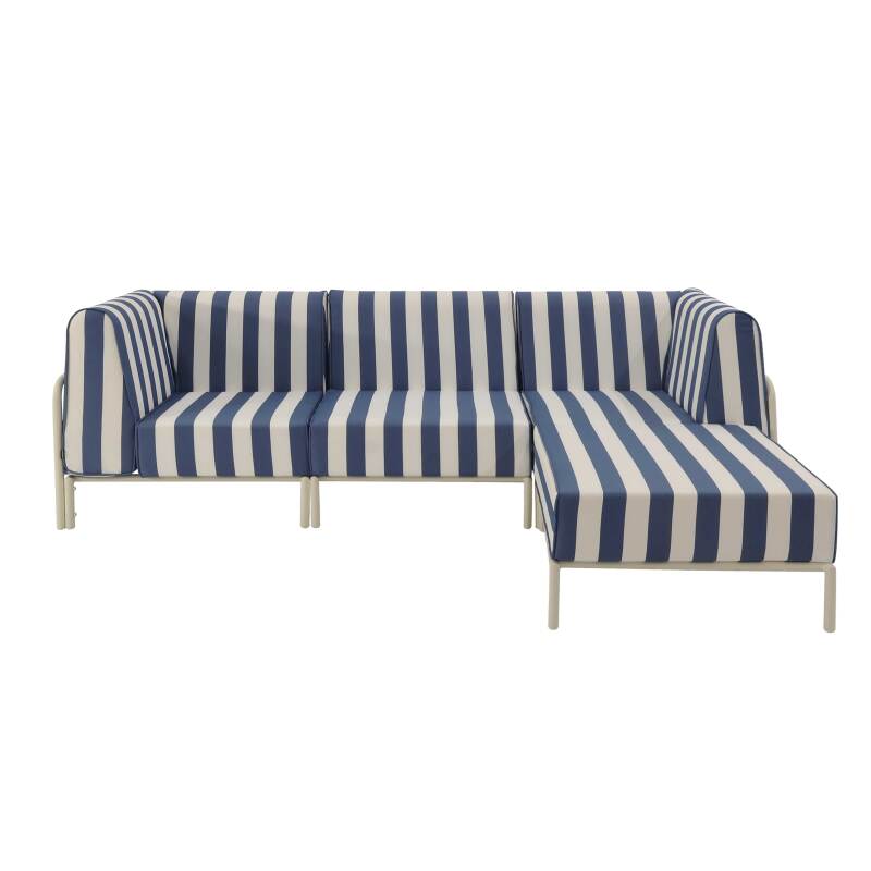 Salon de jardin modulable rayé 4 places avec 1 chauffeuse, 2 fauteuils d'angle et un pouf (6/8)