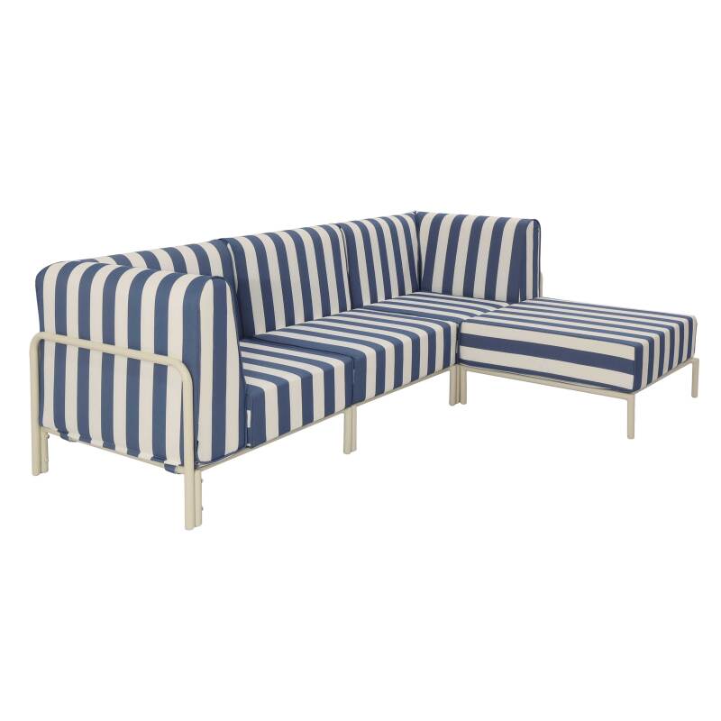 Salon de jardin modulable rayé 4 places avec 1 chauffeuse, 2 fauteuils d'angle et un pouf