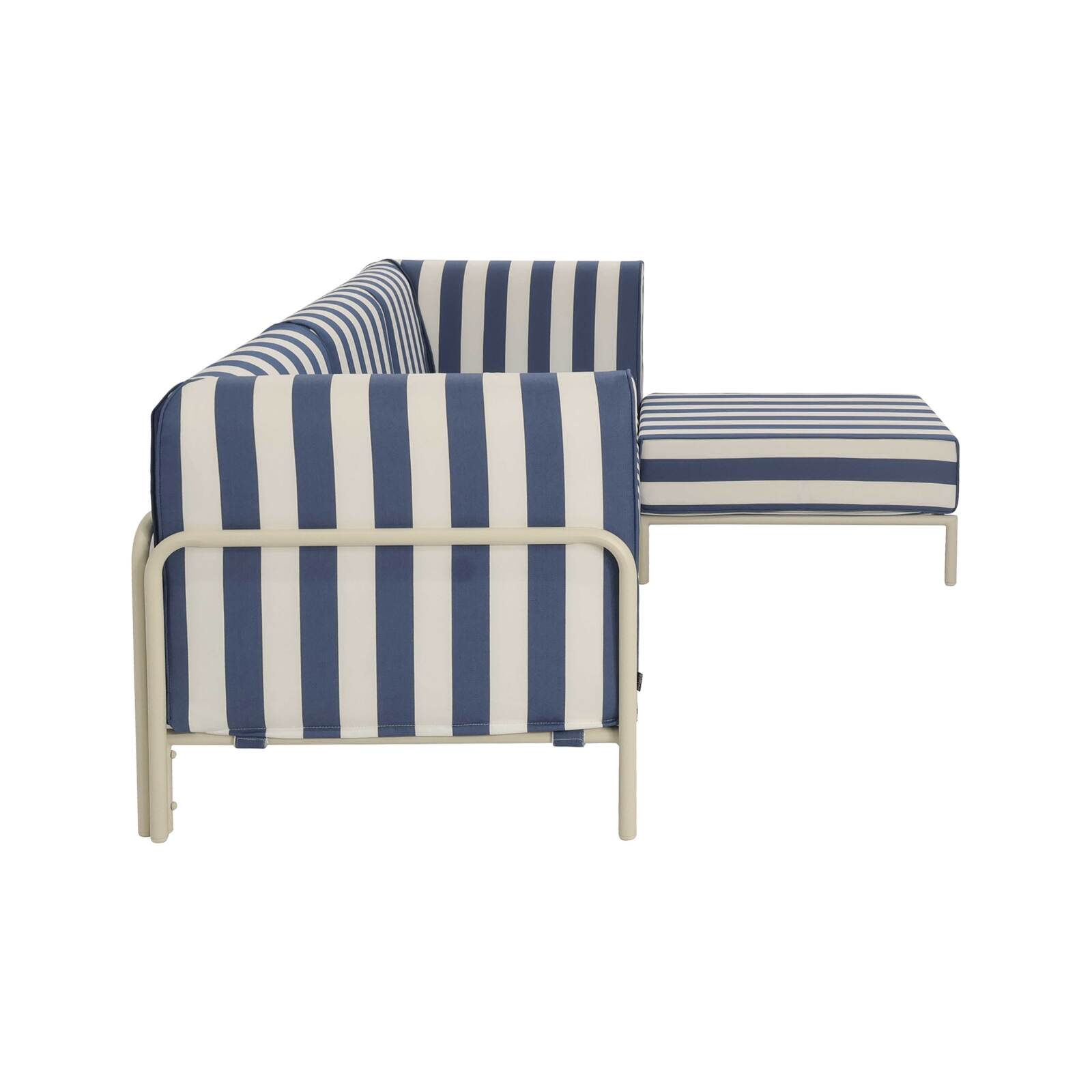 Salon de jardin modulable rayé 4 places avec 1 chauffeuse, 2 fauteuils d'angle et un pouf