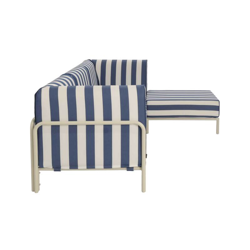 Salon de jardin modulable rayé 4 places avec 1 chauffeuse, 2 fauteuils d'angle et un pouf (7/8)