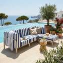 Salon de jardin modulable rayé 4 places avec 1 chauffeuse, 2 fauteuils d'angle et un pouf