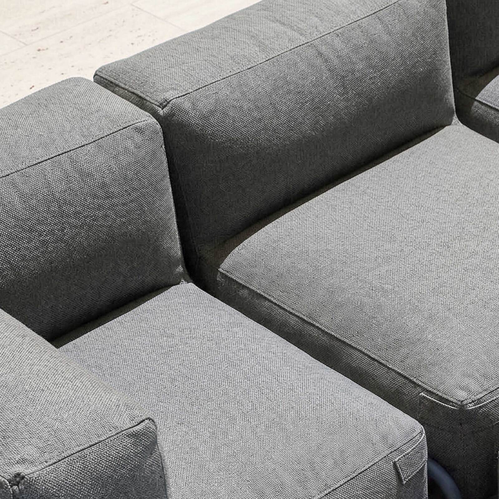 Salon de jardin modulable 5 places avec structure, 2 chauffeuses, 1 fauteuil d'angle, 1 méridienne, 1 pouf et table basse