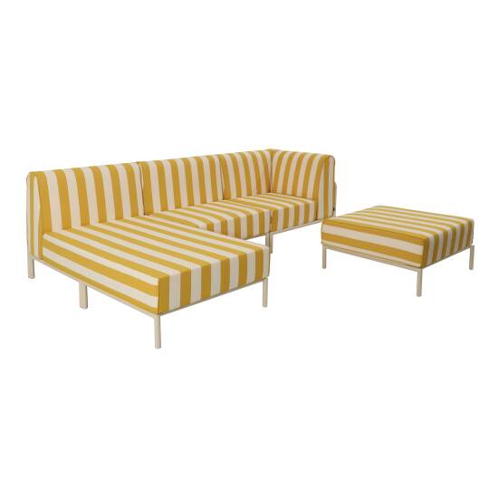 Salon de jardin modulable rayé 4 places avec 1 chauffeuse, 1 fauteuil d'angle, 1 méridienne et 1 pouf