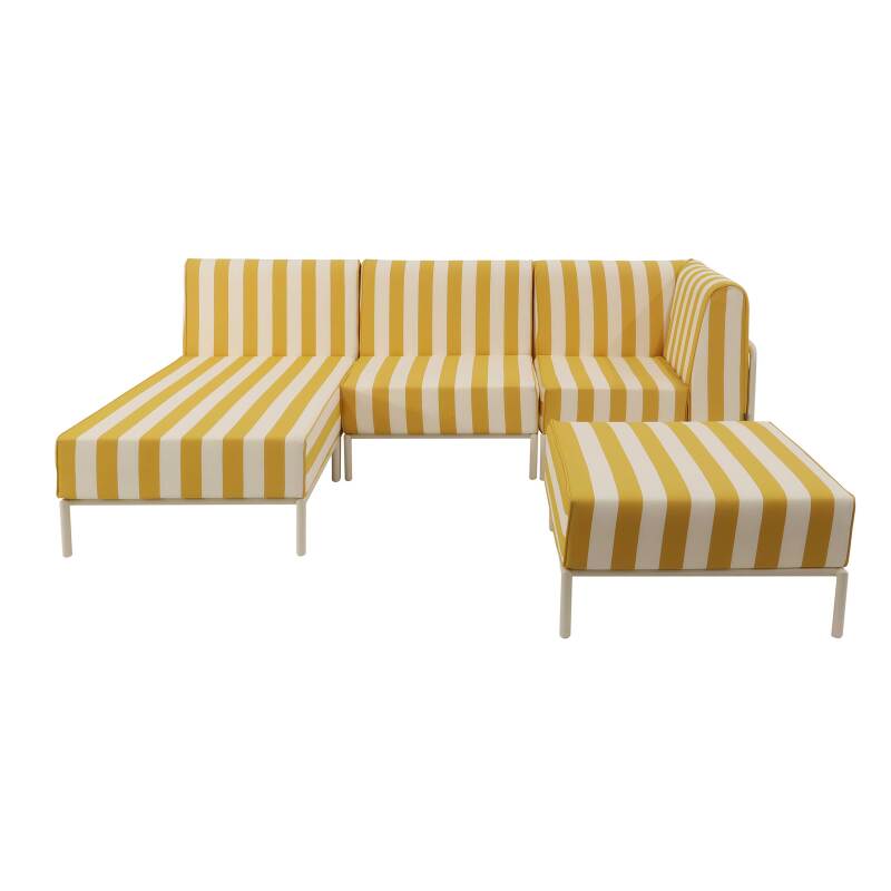 Salon de jardin modulable rayé 4 places avec 1 chauffeuse, 1 fauteuil d'angle, 1 méridienne et 1 pouf (5/8)